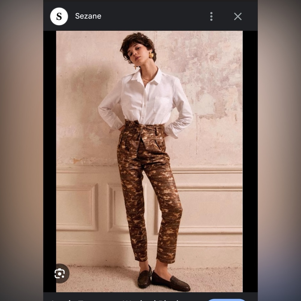 Sezane Brown Camouflage-Print High-Waist Tapered Pants